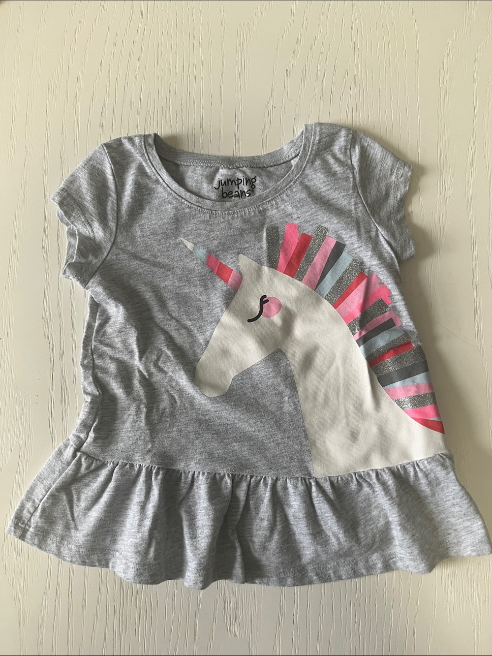 jumping beans Gray Tee with White Unicorn and Pink Accents